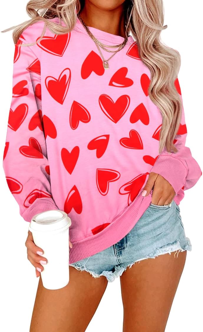 Love Heart Graphic Pink Sweatshirt: Casual Chic Style!