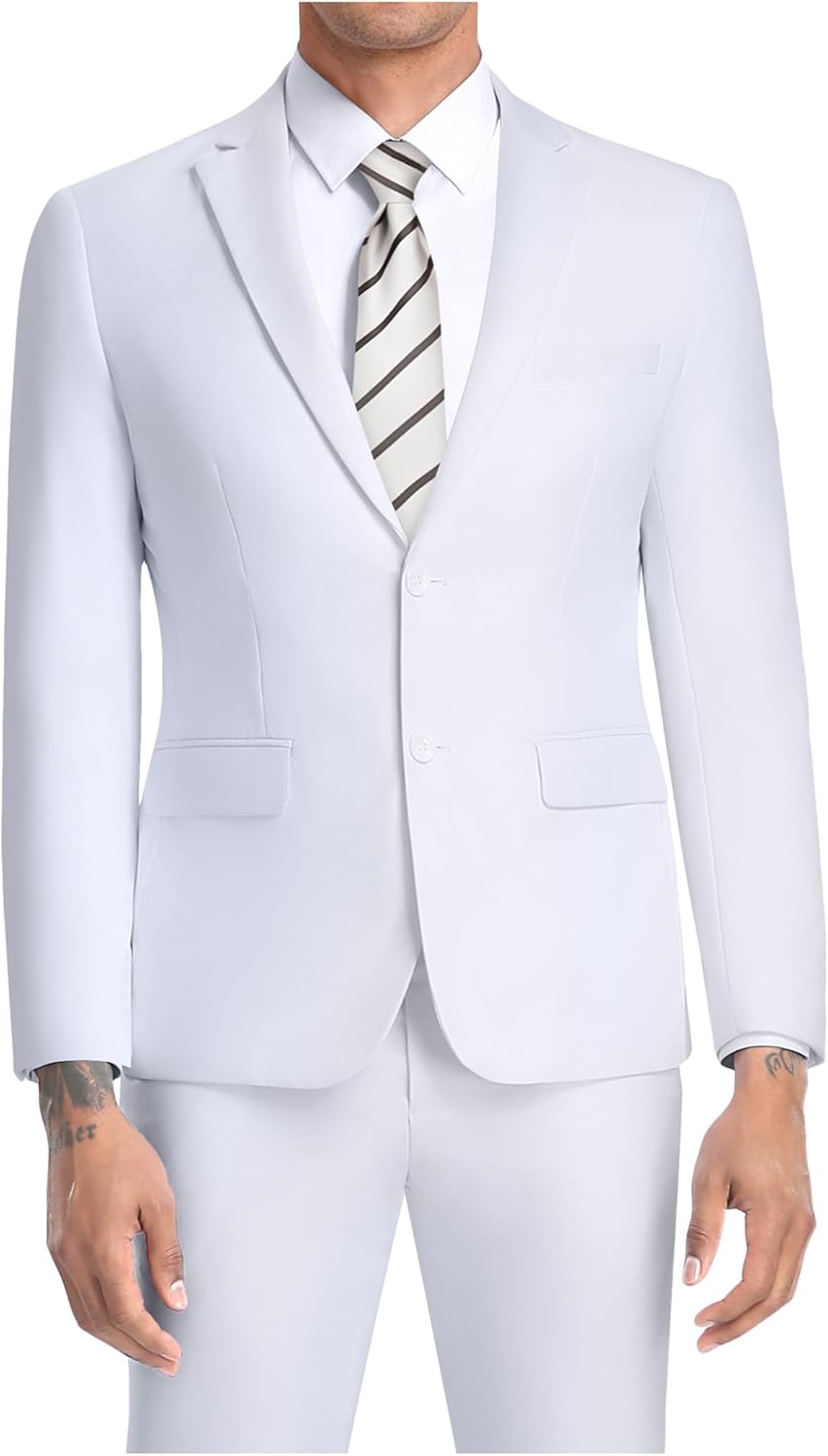 JPF Men's 2 Piece Slim Fit Suit Set with Tie for Any Occasion