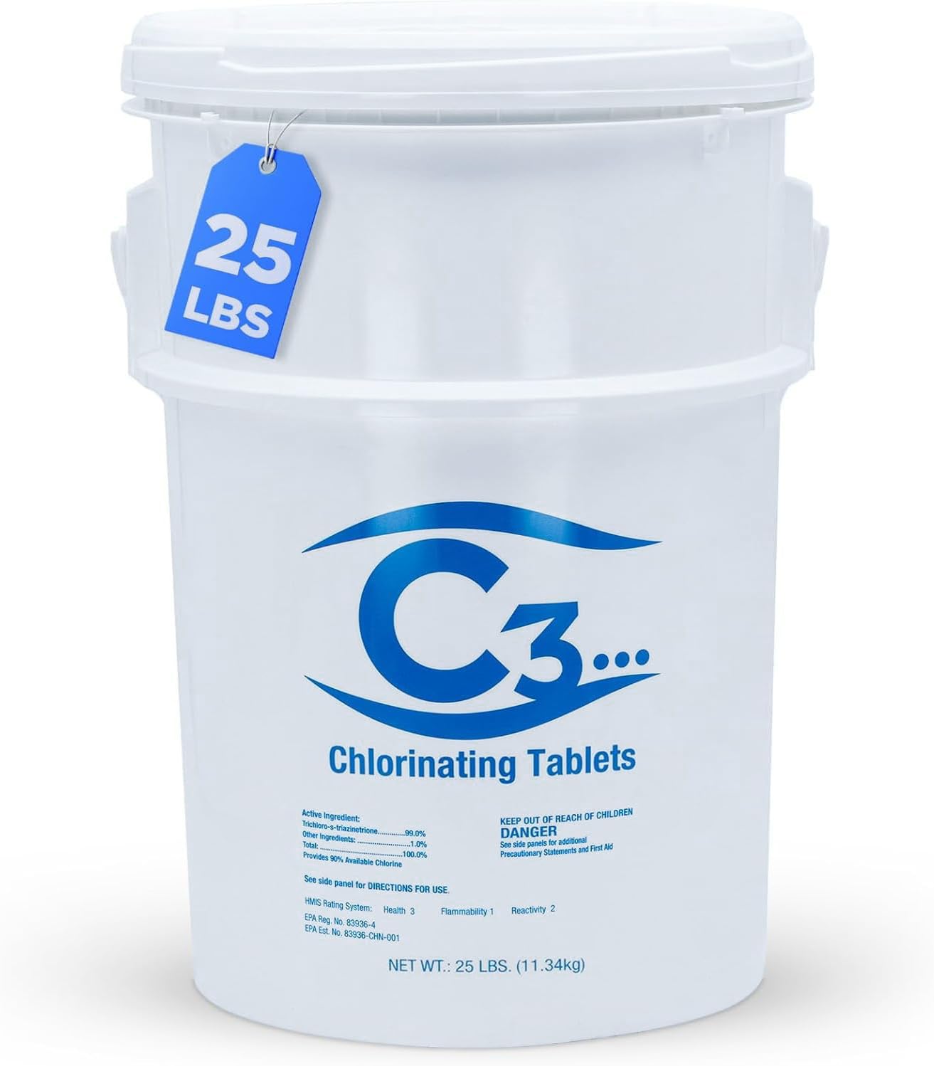 C3 25 lbs 3in Stabilized Chlorine Tabs for Sparkling Pools