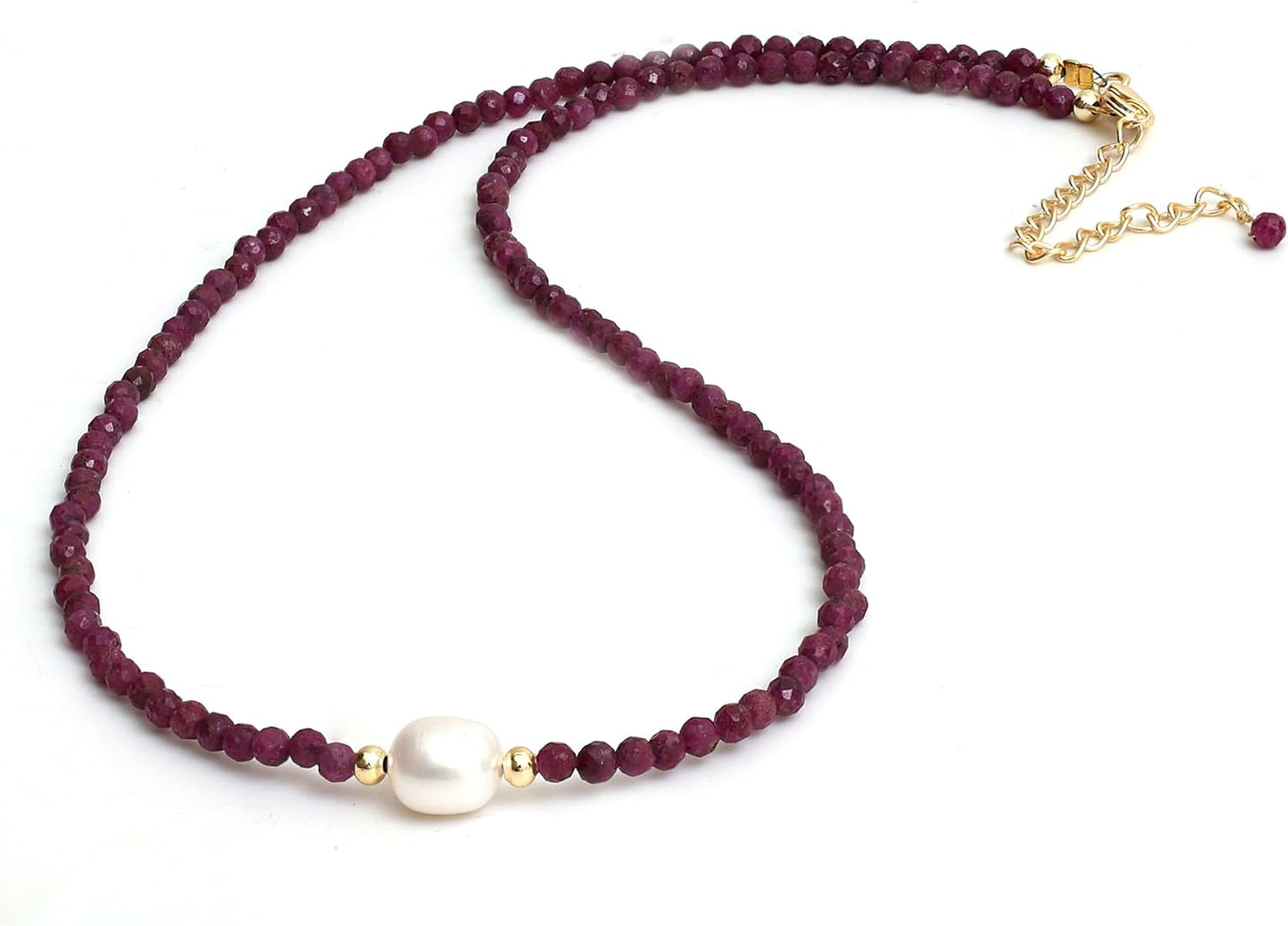 Gempires Ruby Beaded Necklace with Freshwater Pearl Elegance