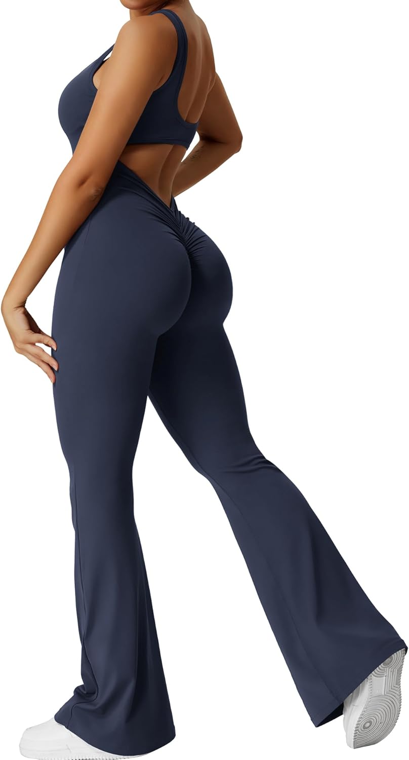 YEOREO Women Workout Scrunch Flare Jumpsuits for Gym and Yoga