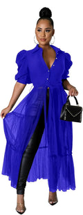 Ekaliy Women Sexy Asymmetrical Ruffle Tunic Dress - Flattering High