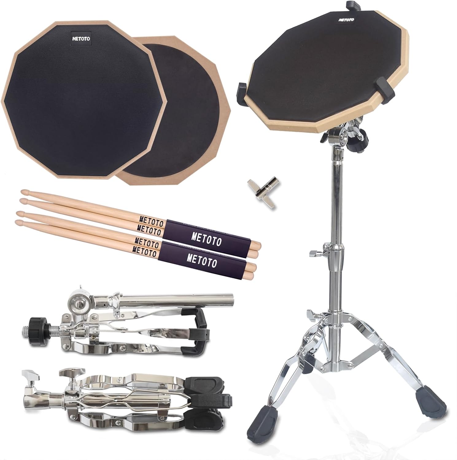 Drum Practice Pad Kit with Adjustable Stand and Sticks Set