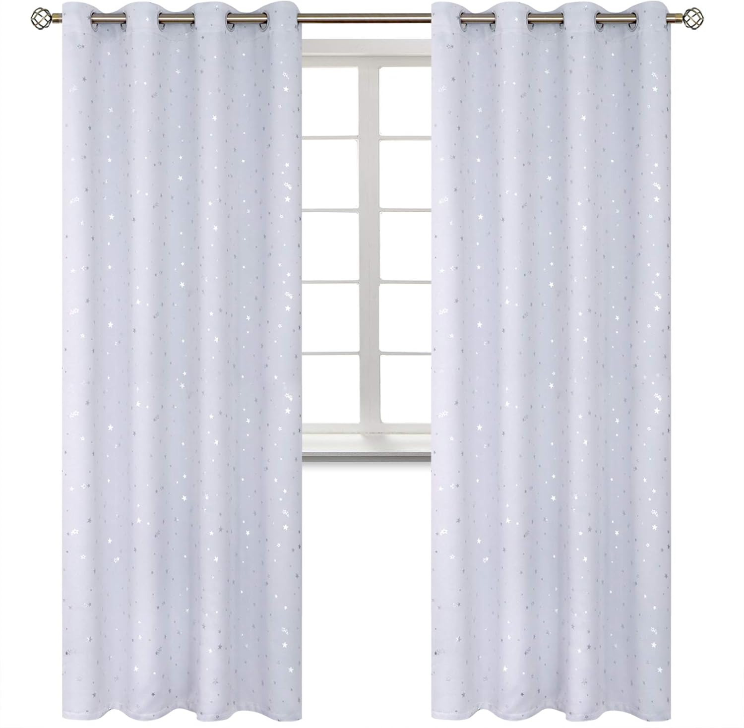 BGment Kids Room Curtains - Silver Star Print Thermal Insulated
