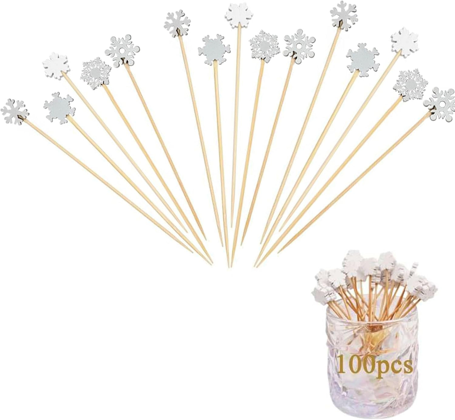 XINAR 100 Snowflake Cocktail Picks - Festive Appetizer Decoration