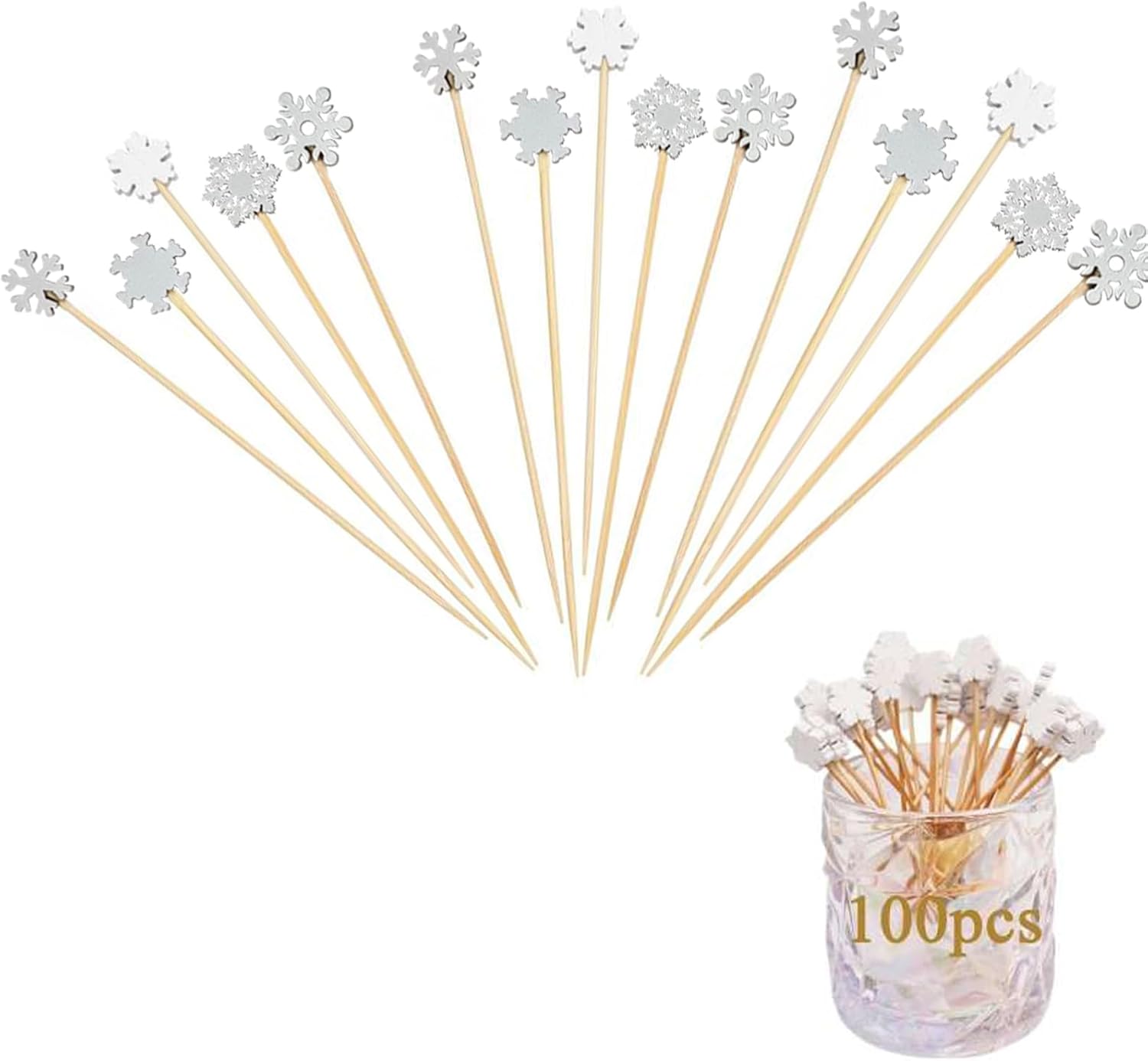 XINAR 100 Snowflake Cocktail Picks - Festive Appetizer Decoration
