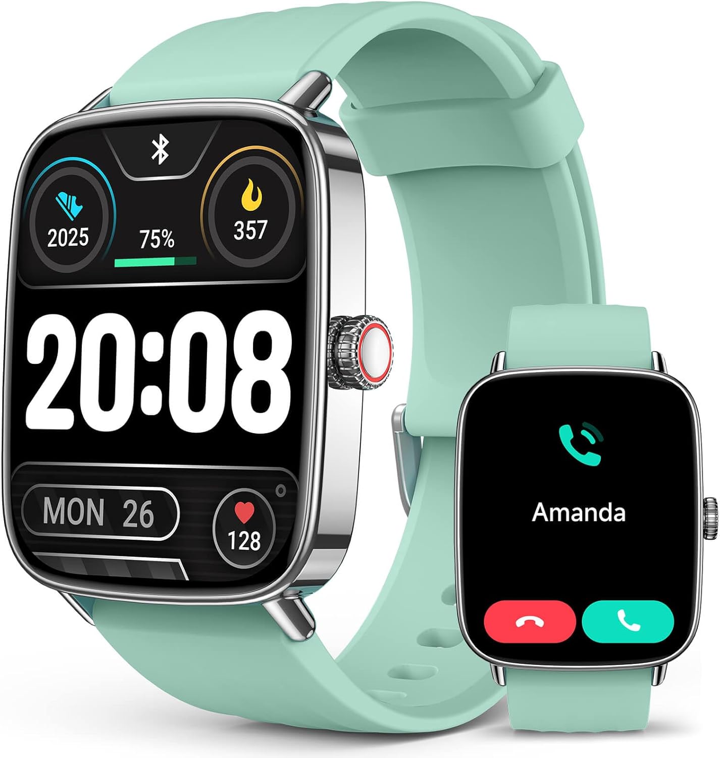SOUYIE Smart Watch: 1.85 AI Voice, 24/7 Heart Rate, Sleep & Fitness Tracker, IP68 Waterproof - Green