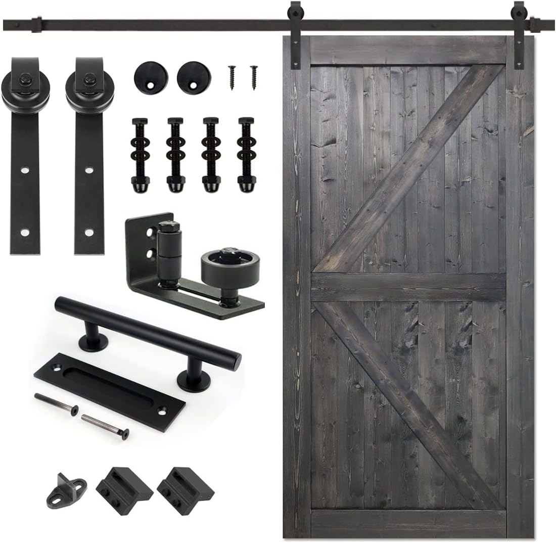 42 in x 84 in Deep Gray Barn Door with Sliding Hardware Kit