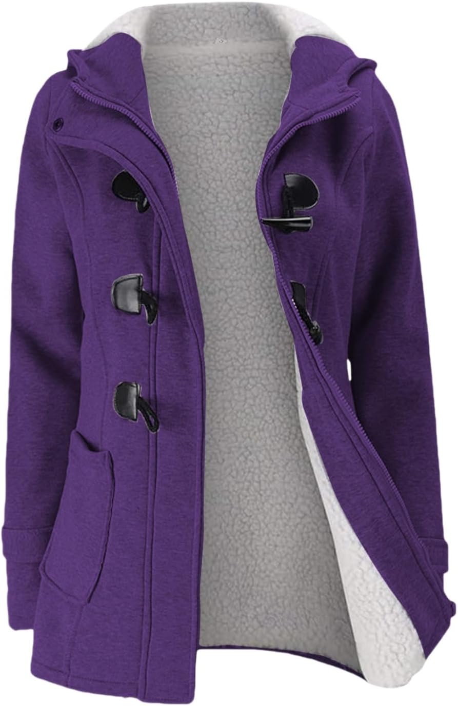 JiangWu Womens Fashion Horn Button Fleece Thicken Coat