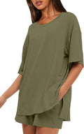 Women's 2 Piece Lounge Set Short Sleeve Tops and Shorts - Rayon Blend