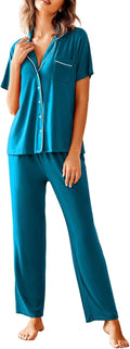 Women Pajamas Set with Notch Collar and Long Pants - Soft Lounge Set