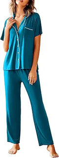 Women Pajamas Set Notch Collar Soft Sleepwear Pjs with Long Pants 5%