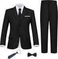 Boys Slim Fit Black & Blue Formal Suit Set - 6-Piece Complete