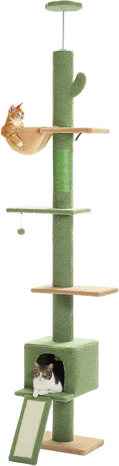 PEQULTI Floor to Ceiling Cat Tree with Adjustable Height and Condo