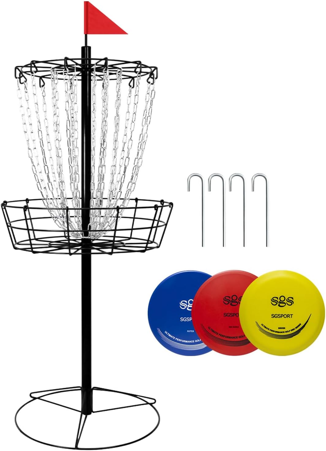 Portable 24-Chain Disc Golf Set - Includes 3 Discs - All Skill Levels - Multi Color Options