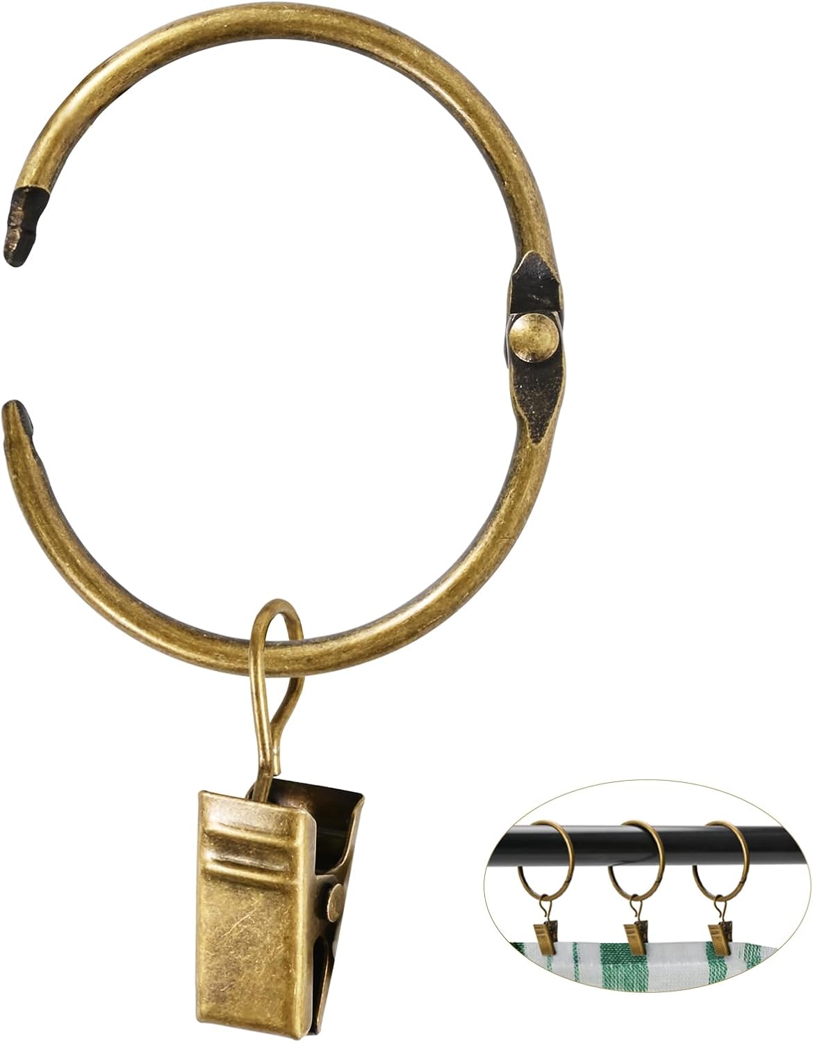Vintage Brass Clip Rings for Easy Drapery Hanging - Set of 32