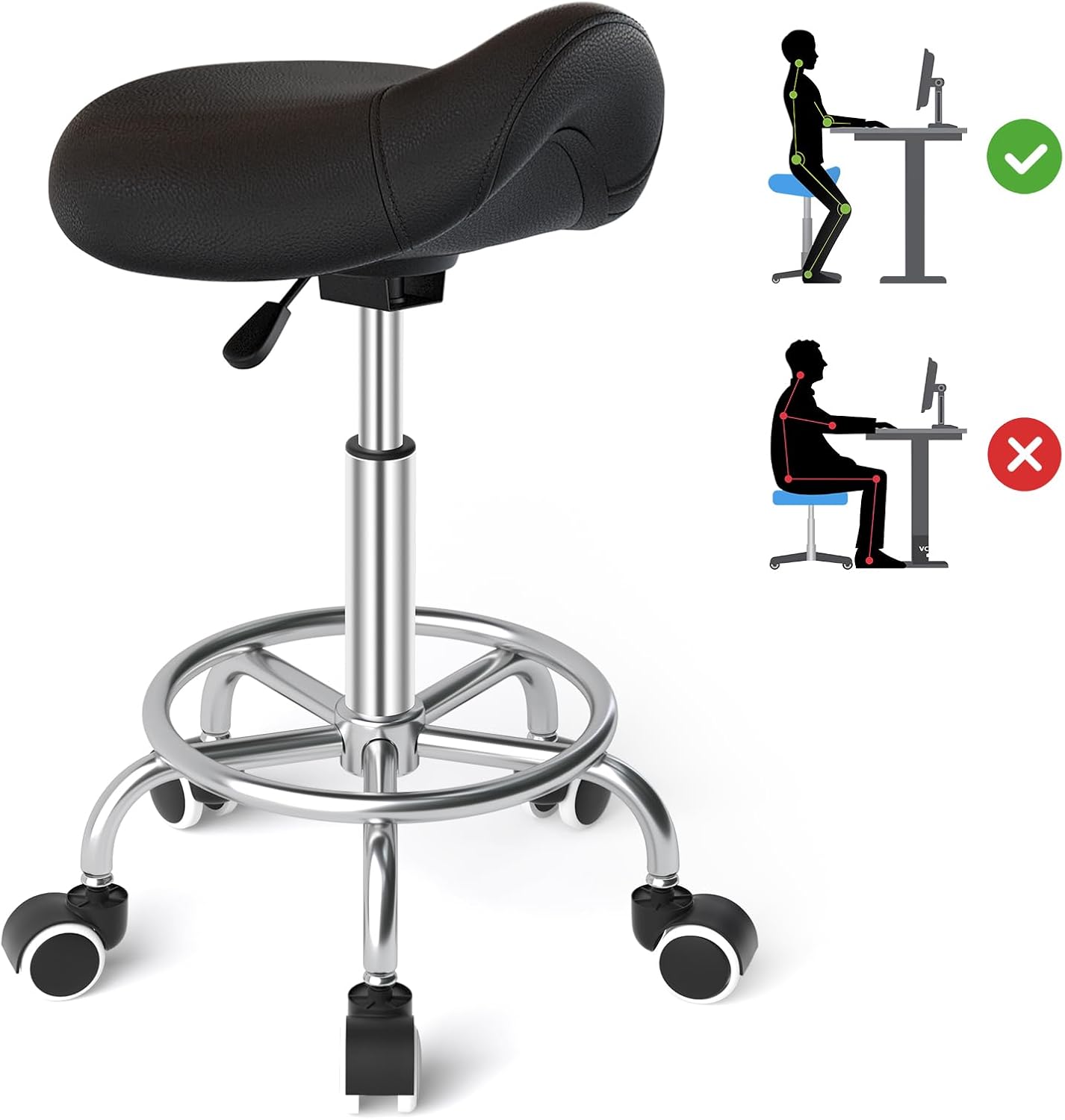 YEEZEE Saddle Stool Ergonomic Rolling Chair for Comfort and Support
