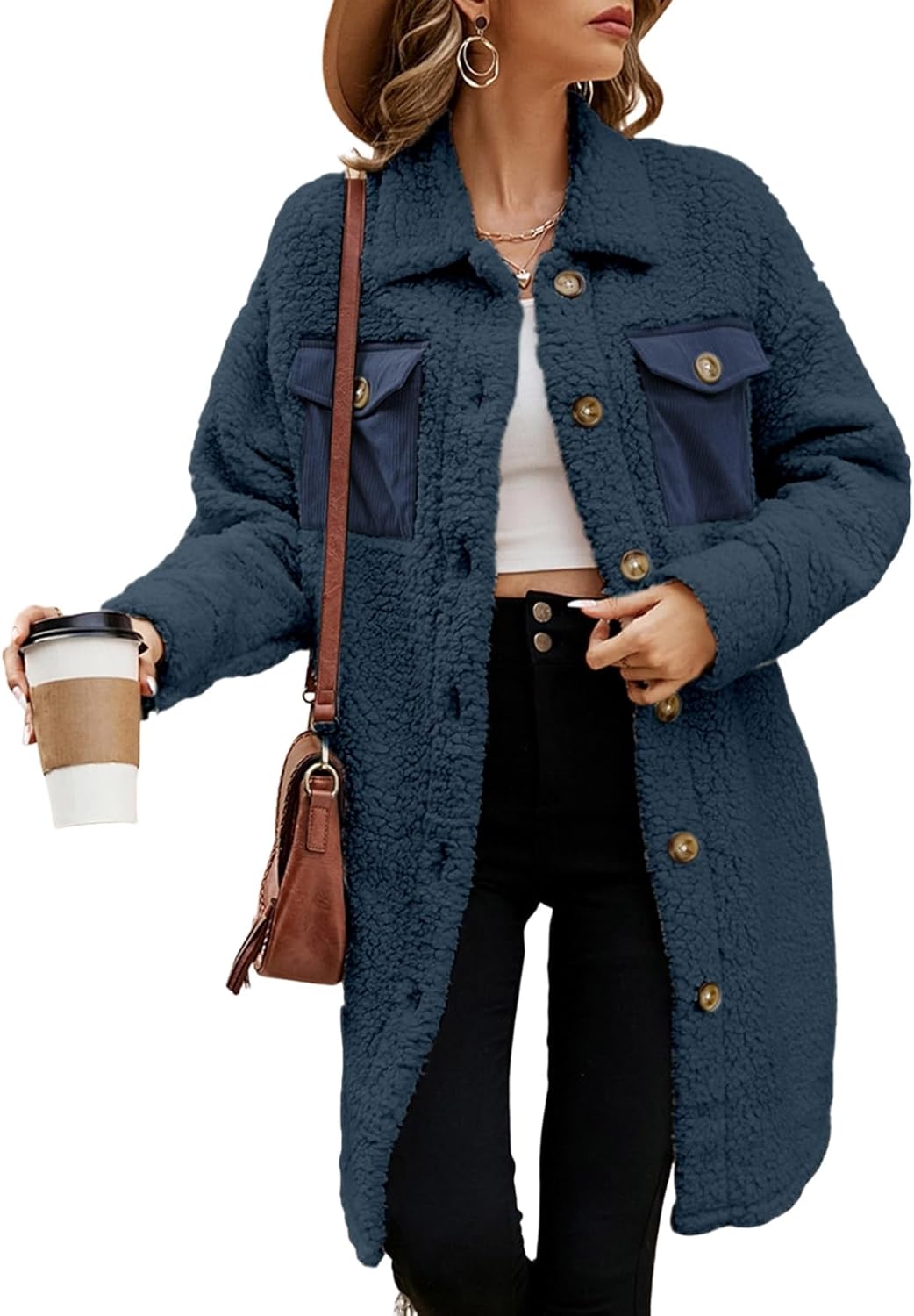 EVALESS Fuzzy Fleece Jackets for Women - Cozy Teddy Coat