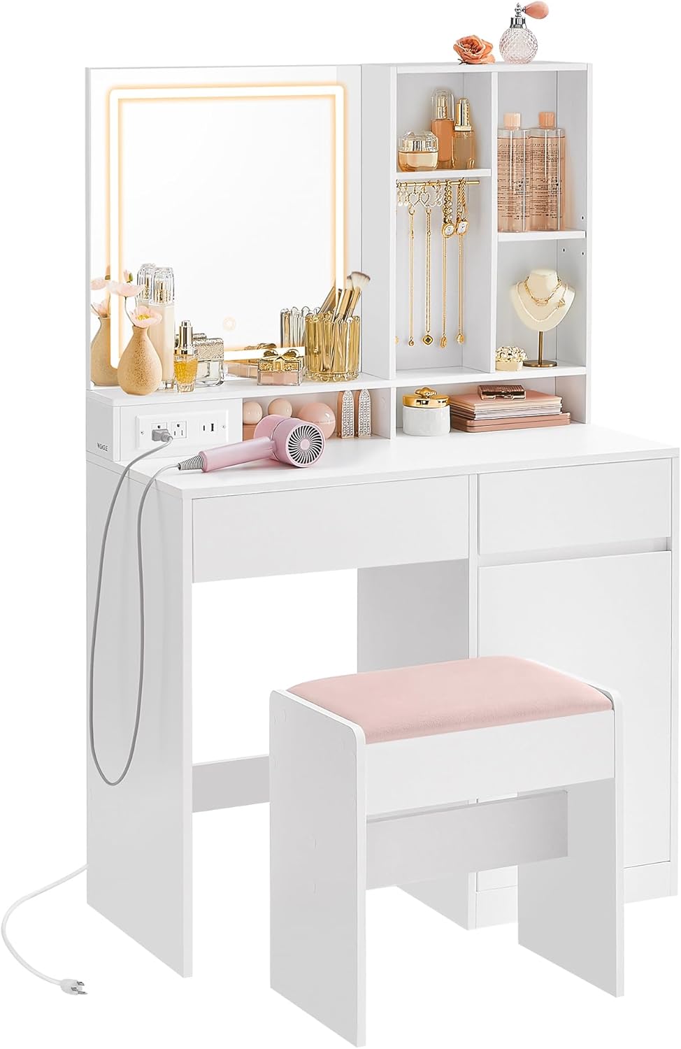 VASAGLE Vanity Desk with Lights & Storage