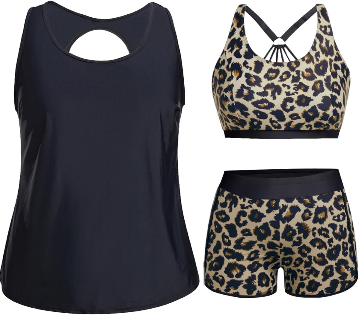 Holipick Plus Size 3 Piece Tankini Swimsuits for Women
