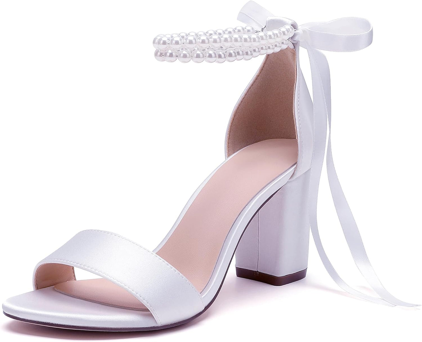 Women's Open Toe Pearl Wedding Shoes for Bride High Heels