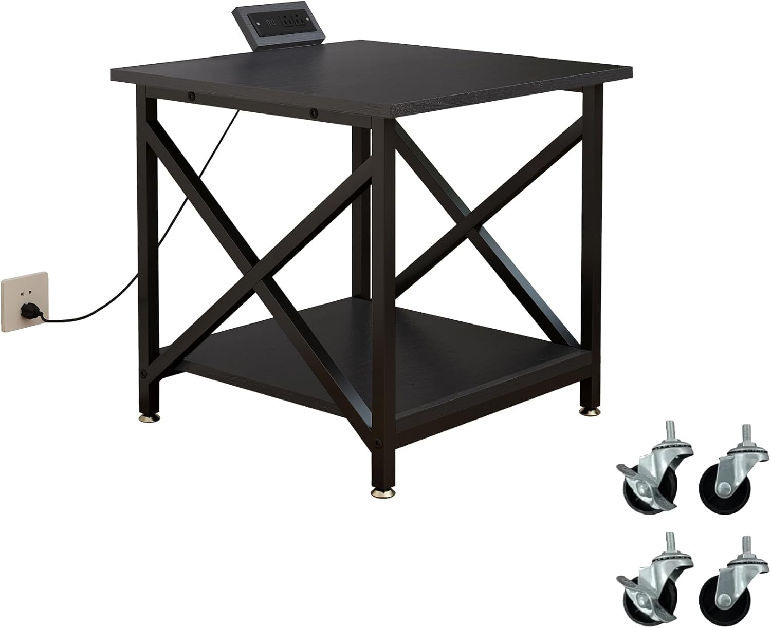 Large Printer Stand with Power Outlet and Storage Shelf for Home