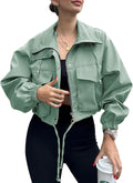 Tankaneo Womens Cropped Jacket Zip Up Lightweight Oversized Anorak