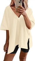 Ekouaer Womens Pajamas 2 Piece Lounge Set - Oversized V Neck Comfort