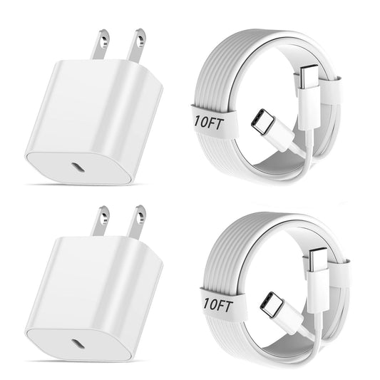 10FT Fast Charging Cable and 20W USB C Charger for iPhone 16 15