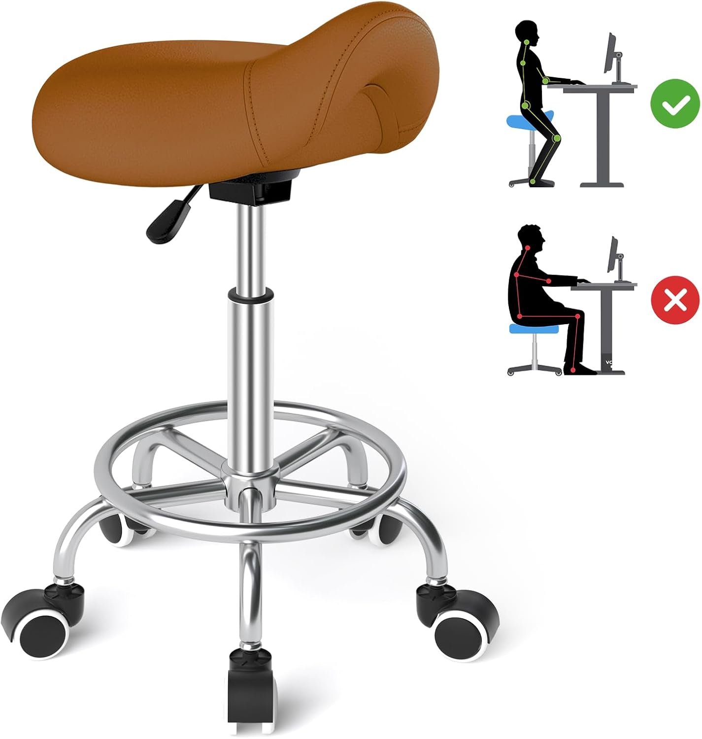 YEEZEE Saddle Stool Ergonomic Rolling Chair for Comfort and Support