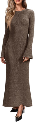 Yousify Womens Bell Long Sleeve Maxi Dress - Cozy Slim Fit