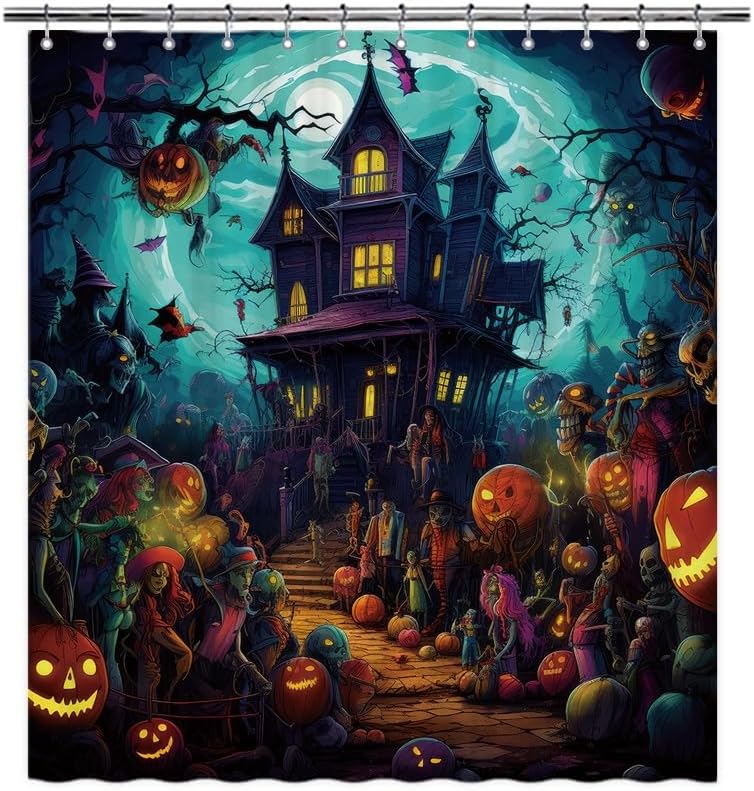 GUGLILI Haunted Halloween Shower Curtain Set - Spooky Bathroom Decor!