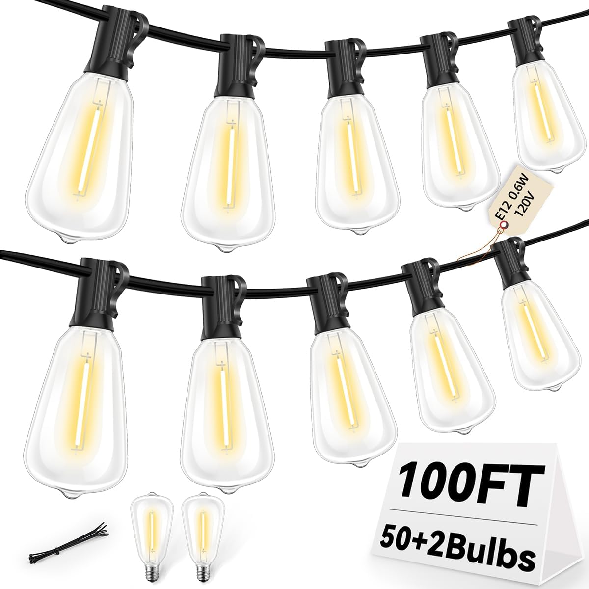 ST38 100FT LED Outdoor String Lights for Cozy Ambiance