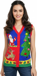 Ugly Christmas Sweater for Women Reindeer Knit Vest - Festive Pullover
