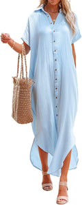 Dokotoo Womens Beach Cover Up Dress - Lightweight Button-Down Comfort