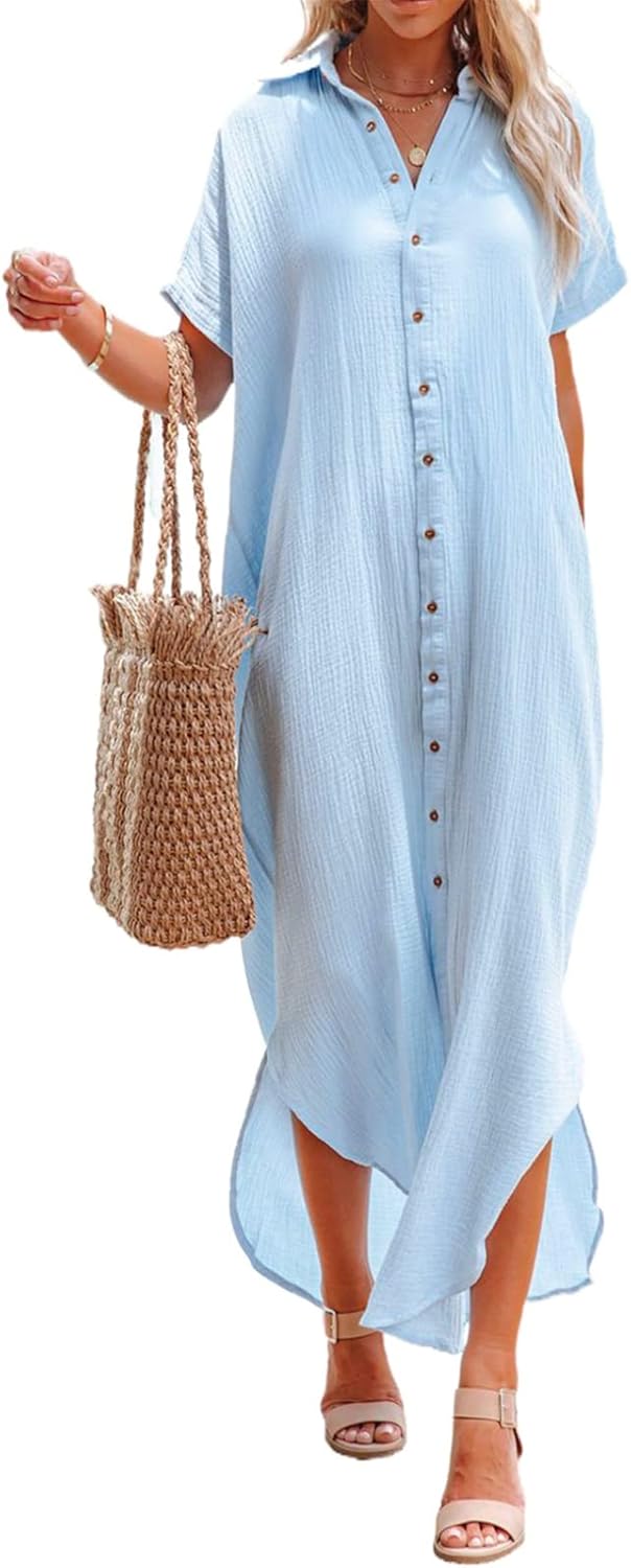 Dokotoo Womens Casual Short Sleeve Beach Cover Ups for Summer
