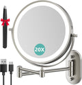 Wall Mounted Makeup Mirror with Light 1X/20X - Rechargeable, Dimmable