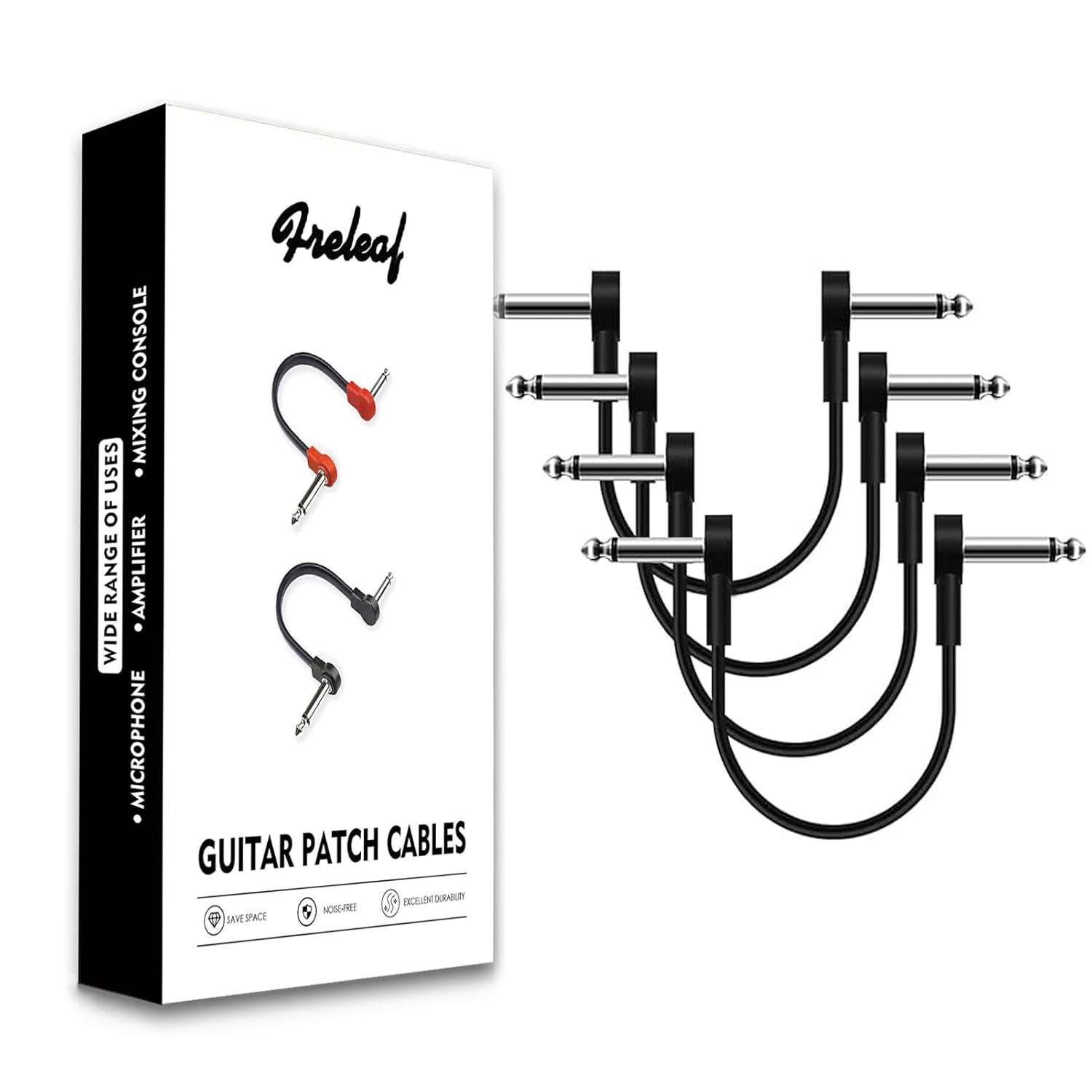 6IN Flat Guitar Patch Cables, Noise-Free, Space-Saving 4 Pack - Black