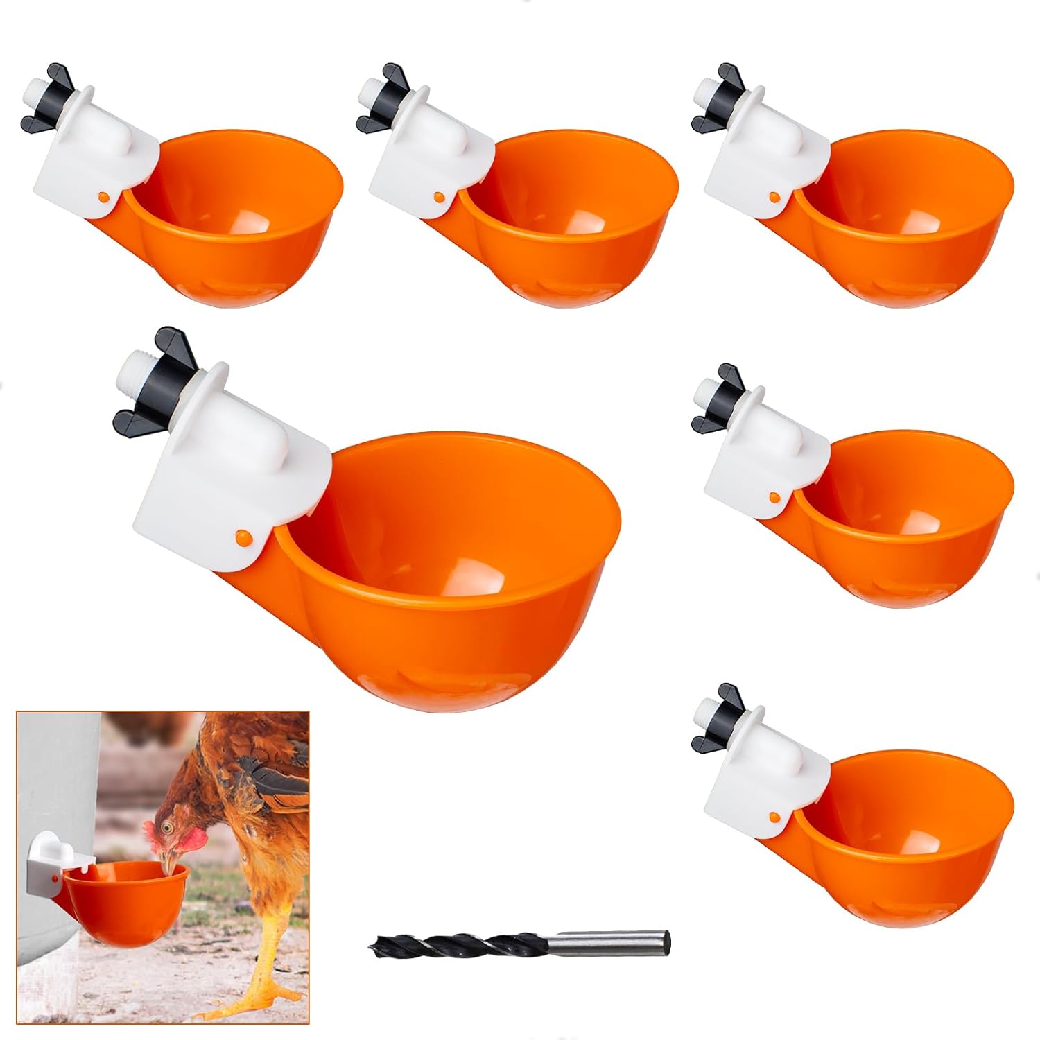 Effortless 6-Pack Chicken Waterer Cups - No Waste, Easy Mounting