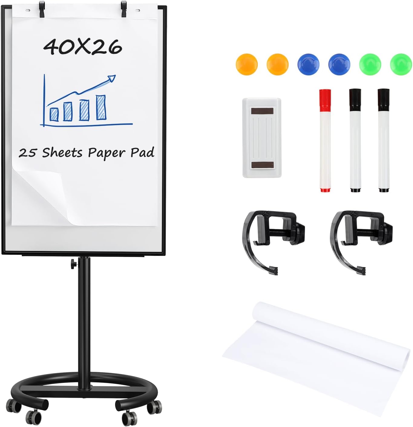 TANKEE Mobile Whiteboard Dry Erase - 40 x 26 in Portable Easel