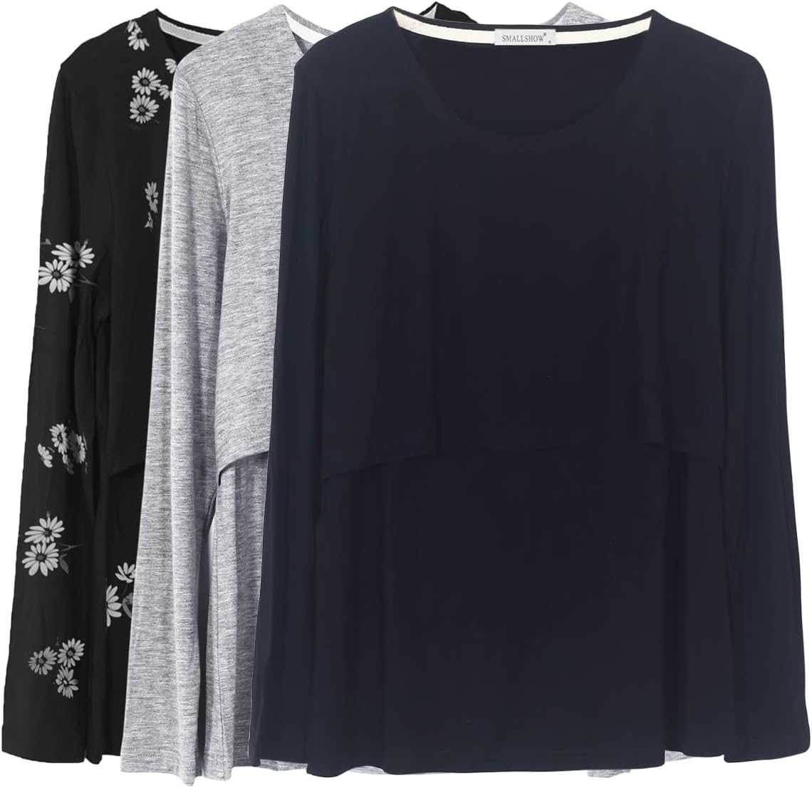 Smallshow Women's Nursing Tops Long Sleeve Shirts 3-Pack Set