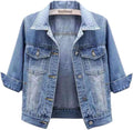 Stylish Women's 3/4 Sleeve Cropped Denim Jacket for All Seasons