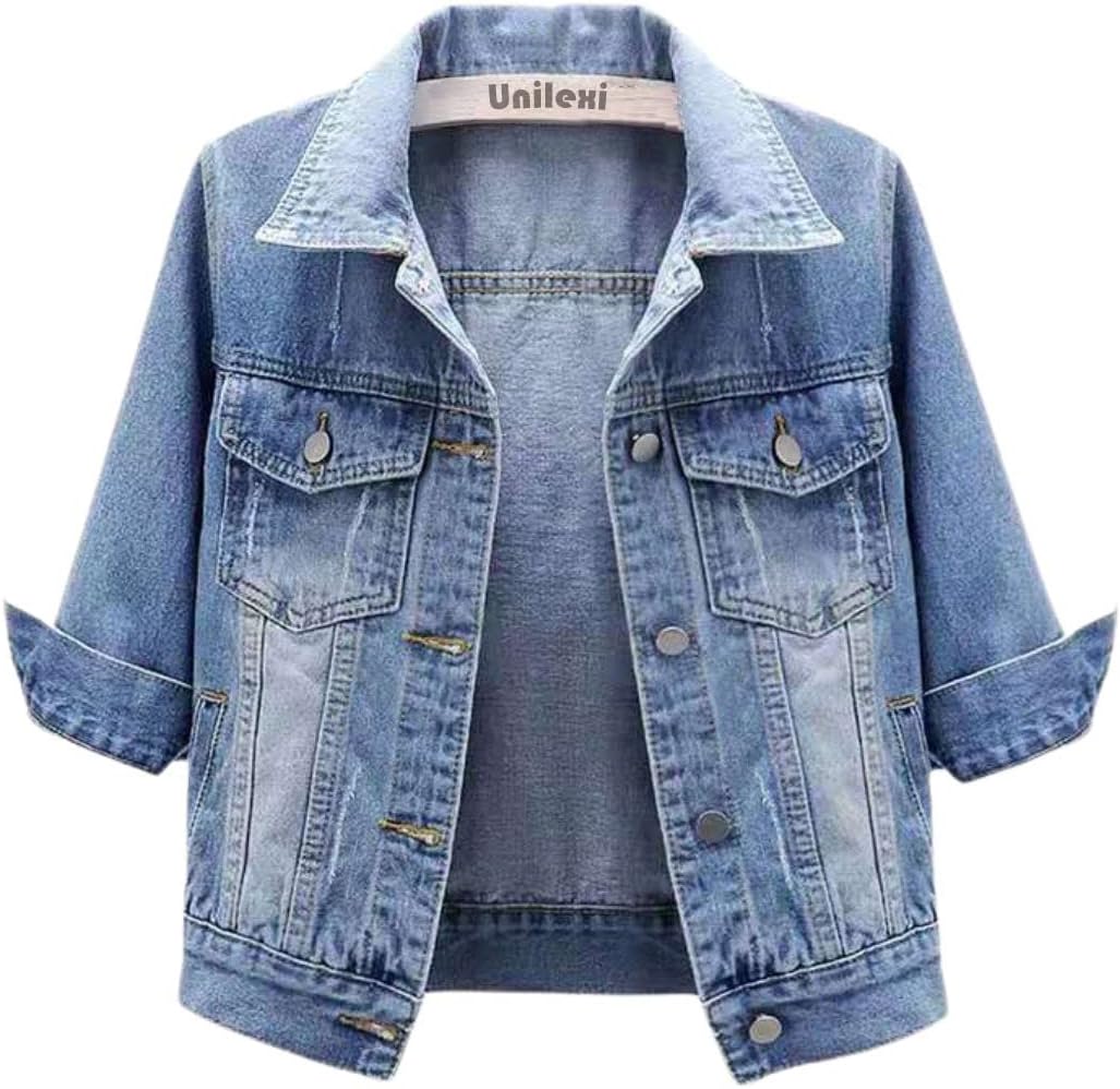 Stylish Women's 3/4 Sleeve Cropped Denim Jacket for All Seasons