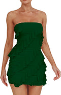 HOCILLE Women's Strapless Tube Top Bodycon Ruffle Mini Dress - Party