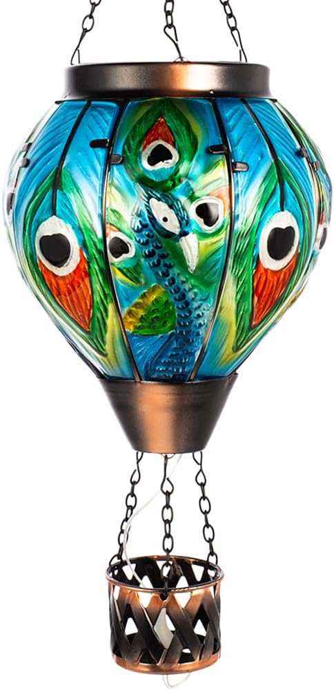 Peacock Hot Air Balloon Solar Lantern for Outdoor Decor