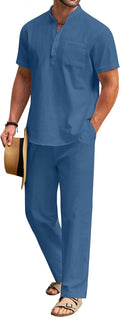 COOFANDY Men's Lightweight Cotton Linen Outfit for Summer Trips