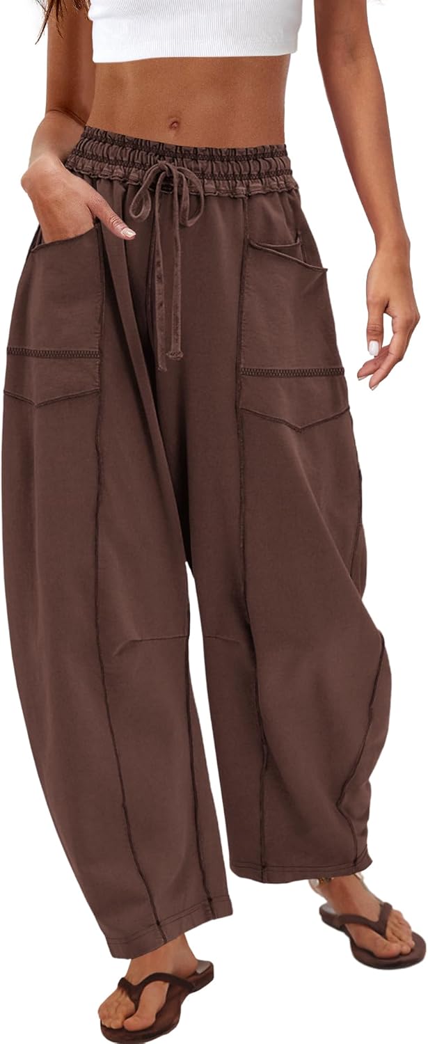 Nirovien Womens Barrel Sweatpants High Waisted Wide Leg Pants