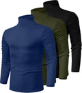 Men's 3 Pack Turtleneck Shirts - Cotton Blend Slim Fit Tops