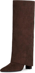 Knee High Boots for Women Fold Over Chunky Heel - 3.5in Comfort