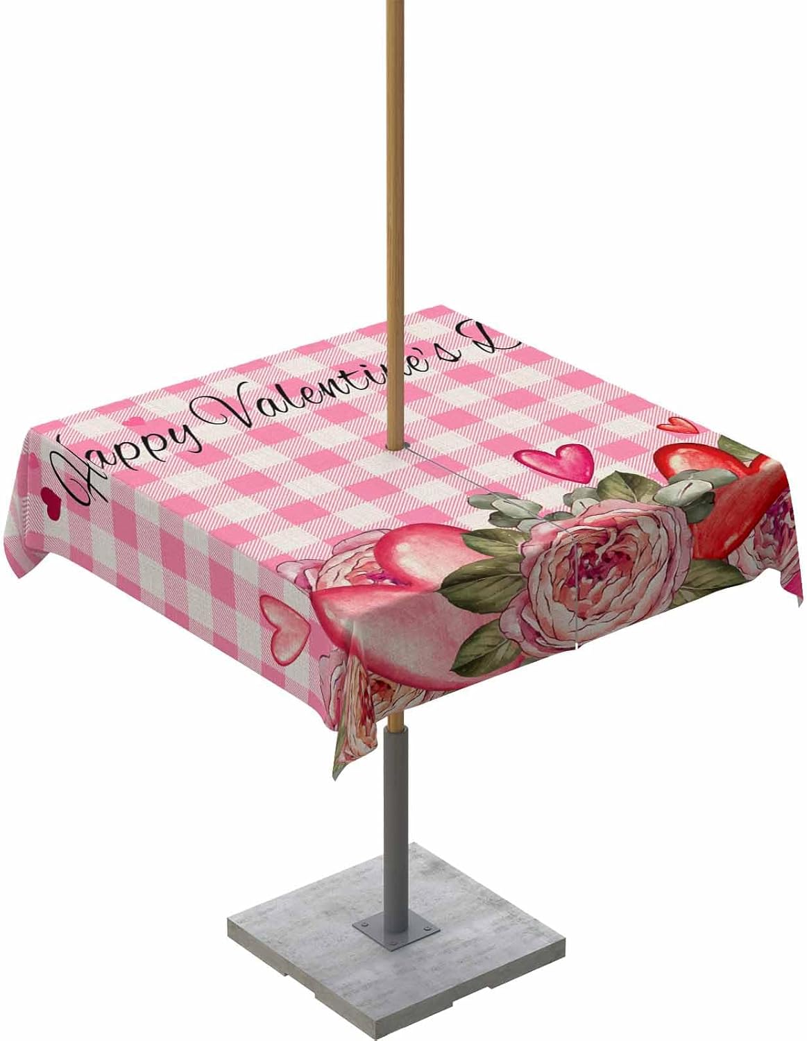 Waterproof Valentine's Day Tablecloth - 54x54, Zipper Closure, Pink/White